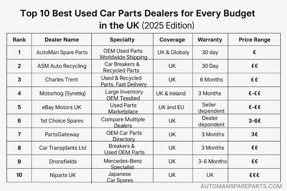Top 10 Best Used Car Parts Dealers for Every Budget in the UK (2025 Edition), automan spare parts