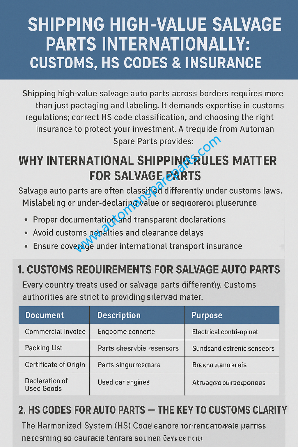 Shipping High-Value Salvage Parts Internationally: Customs, HS Codes & Insurance, automan spare parts