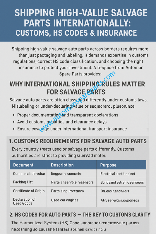 Shipping High-Value Salvage Parts Internationally: Customs, HS Codes & Insurance, automan spare parts
